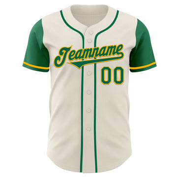 Custom Cream Kelly Green-Gold Authentic Two Tone Baseball Jersey