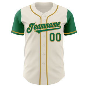 Custom Cream Kelly Green-Old Gold Authentic Two Tone Baseball Jersey