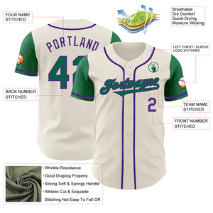 Custom Cream Kelly Green-Purple Authentic Two Tone Baseball Jersey