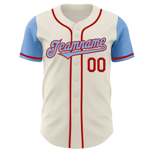 Custom Cream Light Blue-Red Authentic Two Tone Baseball Jersey