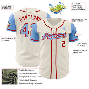 Custom Cream Light Blue-Red Authentic Two Tone Baseball Jersey