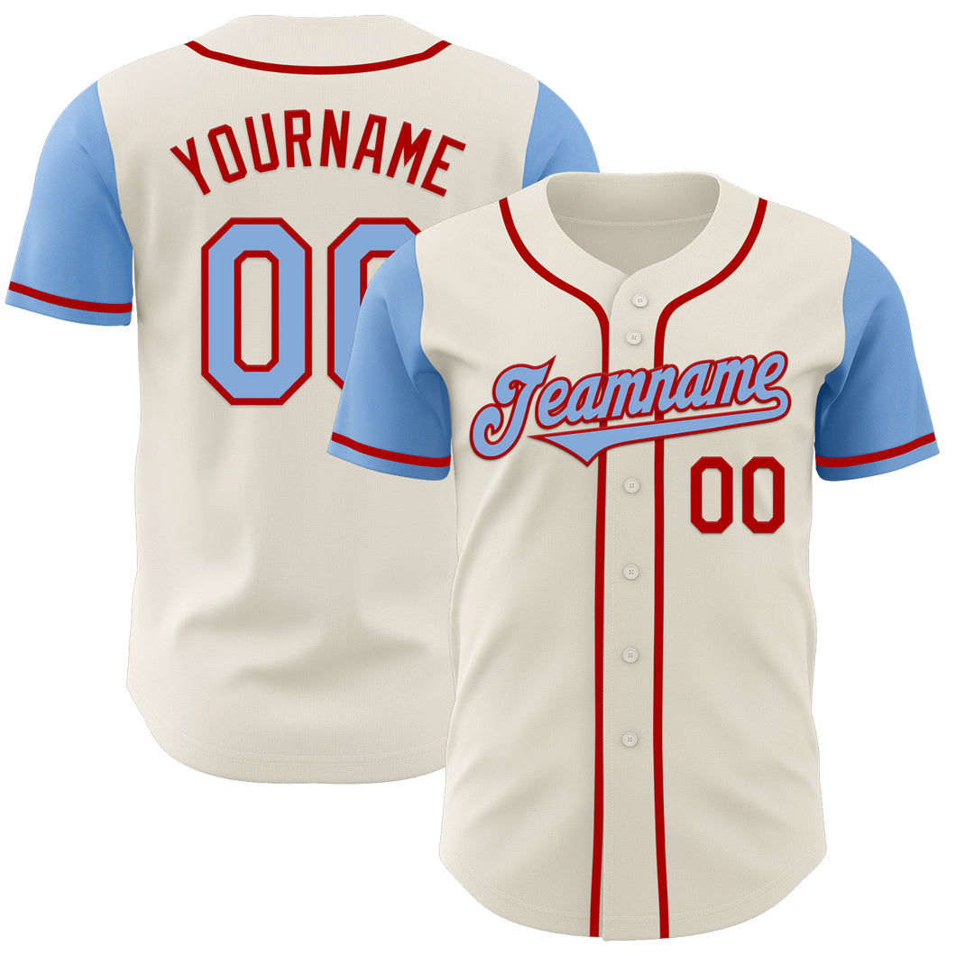 Custom Cream Light Blue-Red Authentic Two Tone Baseball Jersey