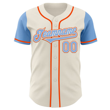 Custom Cream Light Blue White-Orange Authentic Two Tone Baseball Jersey