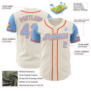 Custom Cream Light Blue White-Orange Authentic Two Tone Baseball Jersey