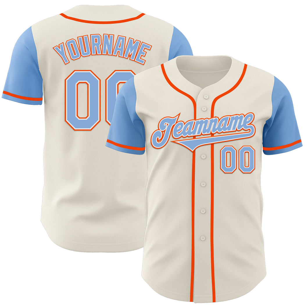 Custom Cream Light Blue White-Orange Authentic Two Tone Baseball Jersey