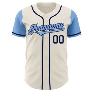 Custom Cream Light Blue-Navy Authentic Two Tone Baseball Jersey