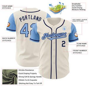 Custom Cream Light Blue-Navy Authentic Two Tone Baseball Jersey