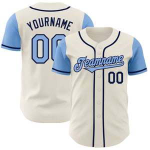 Custom Cream Light Blue-Navy Authentic Two Tone Baseball Jersey