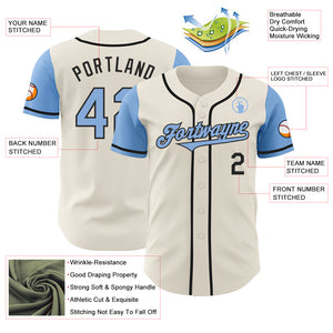 Custom Cream Light Blue-Black Authentic Two Tone Baseball Jersey