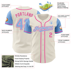 Custom Cream Light Blue White-Pink Authentic Two Tone Baseball Jersey