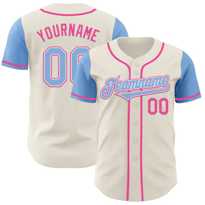 Custom Cream Light Blue White-Pink Authentic Two Tone Baseball Jersey