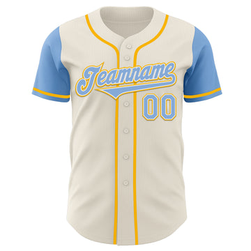 Custom Cream Light Blue White-Gold Authentic Two Tone Baseball Jersey