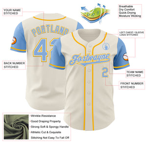 Custom Cream Light Blue White-Gold Authentic Two Tone Baseball Jersey