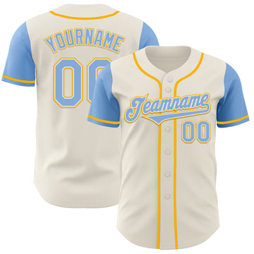 Custom Cream Light Blue White-Gold Authentic Two Tone Baseball Jersey