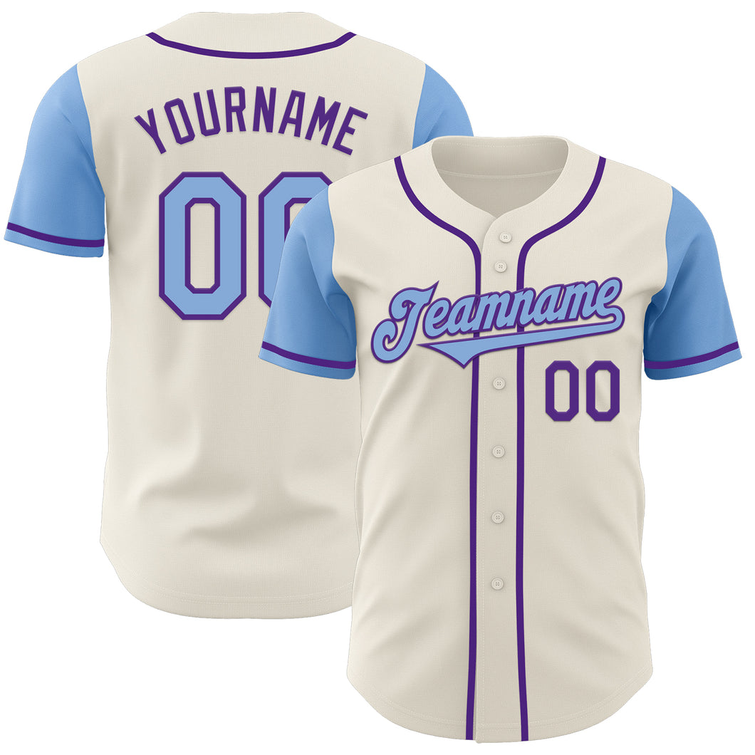 Custom Cream Light Blue-Purple Authentic Two Tone Baseball Jersey