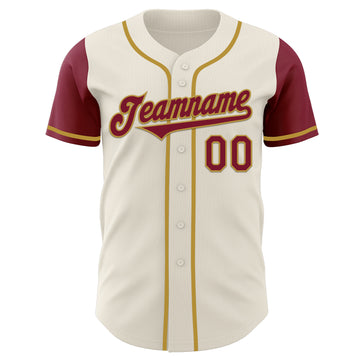 Custom Cream Crimson-Old Gold Authentic Two Tone Baseball Jersey