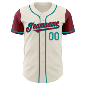 Custom Cream Crimson-Teal Authentic Two Tone Baseball Jersey