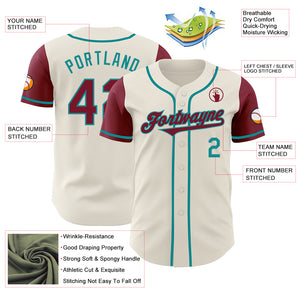 Custom Cream Crimson-Teal Authentic Two Tone Baseball Jersey