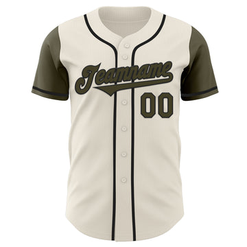 Custom Cream Olive-Black Authentic Two Tone Baseball Jersey