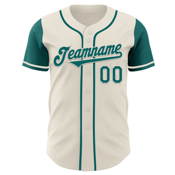 Custom Cream Teal Authentic Two Tone Baseball Jersey