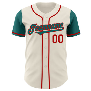 Custom Cream Teal-Red Authentic Two Tone Baseball Jersey