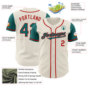 Custom Cream Teal-Red Authentic Two Tone Baseball Jersey