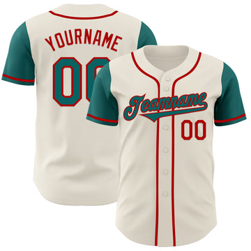 Custom Cream Teal-Red Authentic Two Tone Baseball Jersey