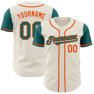 Custom Cream Teal-Orange Authentic Two Tone Baseball Jersey