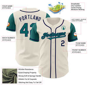 Custom Cream Teal-Navy Authentic Two Tone Baseball Jersey