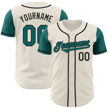 Custom Cream Teal-Black Authentic Two Tone Baseball Jersey