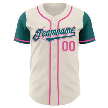 Custom Cream Teal White-Pink Authentic Two Tone Baseball Jersey