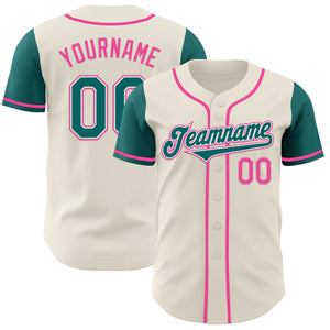 Custom Cream Teal White-Pink Authentic Two Tone Baseball Jersey