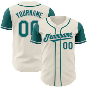 Custom Cream Teal-Gray Authentic Two Tone Baseball Jersey