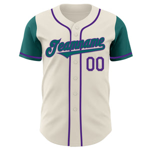 Custom Cream Teal-Purple Authentic Two Tone Baseball Jersey