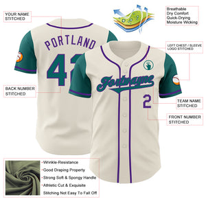 Custom Cream Teal-Purple Authentic Two Tone Baseball Jersey