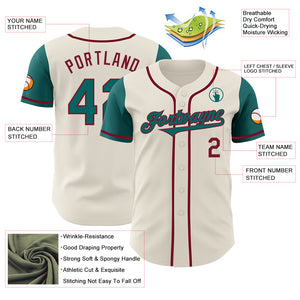 Custom Cream Teal-Crimson Authentic Two Tone Baseball Jersey