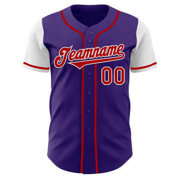 Custom Purple Red-White Authentic Two Tone Baseball Jersey