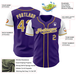 Custom Purple Old Gold-White Authentic Two Tone Baseball Jersey