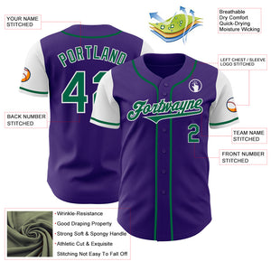 Custom Purple Kelly Green-White Authentic Two Tone Baseball Jersey