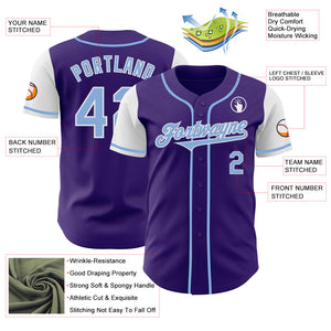 Custom Purple Light Blue-White Authentic Two Tone Baseball Jersey