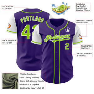 Custom Purple Neon Green-White Authentic Two Tone Baseball Jersey