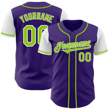 Load image into Gallery viewer, Custom Purple Neon Green-White Authentic Two Tone Baseball Jersey
