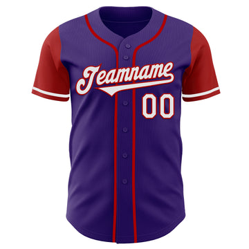 Custom Purple White-Red Authentic Two Tone Baseball Jersey