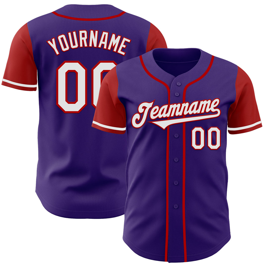 Custom Purple White-Red Authentic Two Tone Baseball Jersey