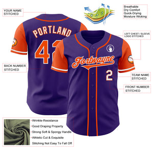 Custom Purple Orange-White Authentic Two Tone Baseball Jersey