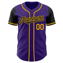 Load image into Gallery viewer, Custom Purple Black-Gold Authentic Two Tone Baseball Jersey
