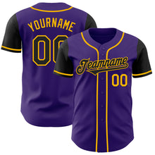 Load image into Gallery viewer, Custom Purple Black-Gold Authentic Two Tone Baseball Jersey
