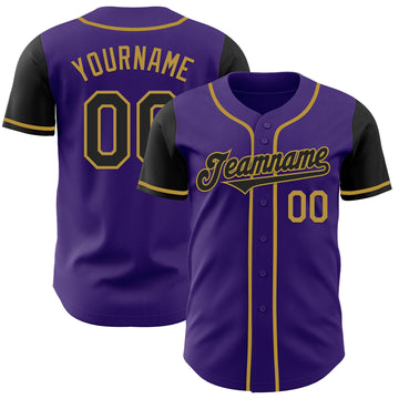 Custom Purple Black-Old Gold Authentic Two Tone Baseball Jersey