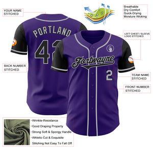 Custom Purple Black-Gray Authentic Two Tone Baseball Jersey