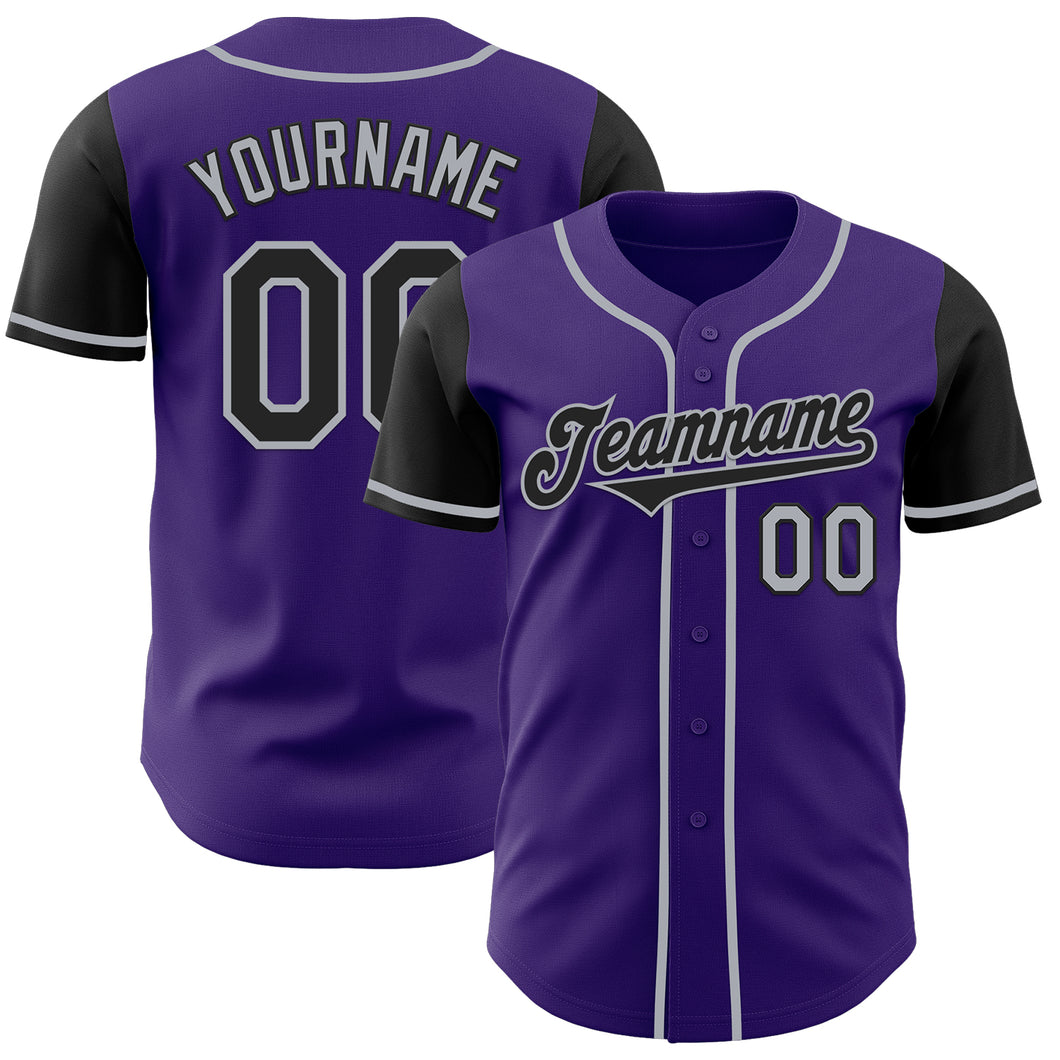 Custom Purple Black-Gray Authentic Two Tone Baseball Jersey